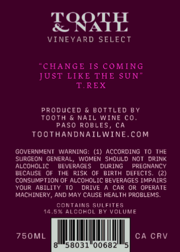 TABC label artwork for TOOTH & NAIL CABERNET SAUVIGNON