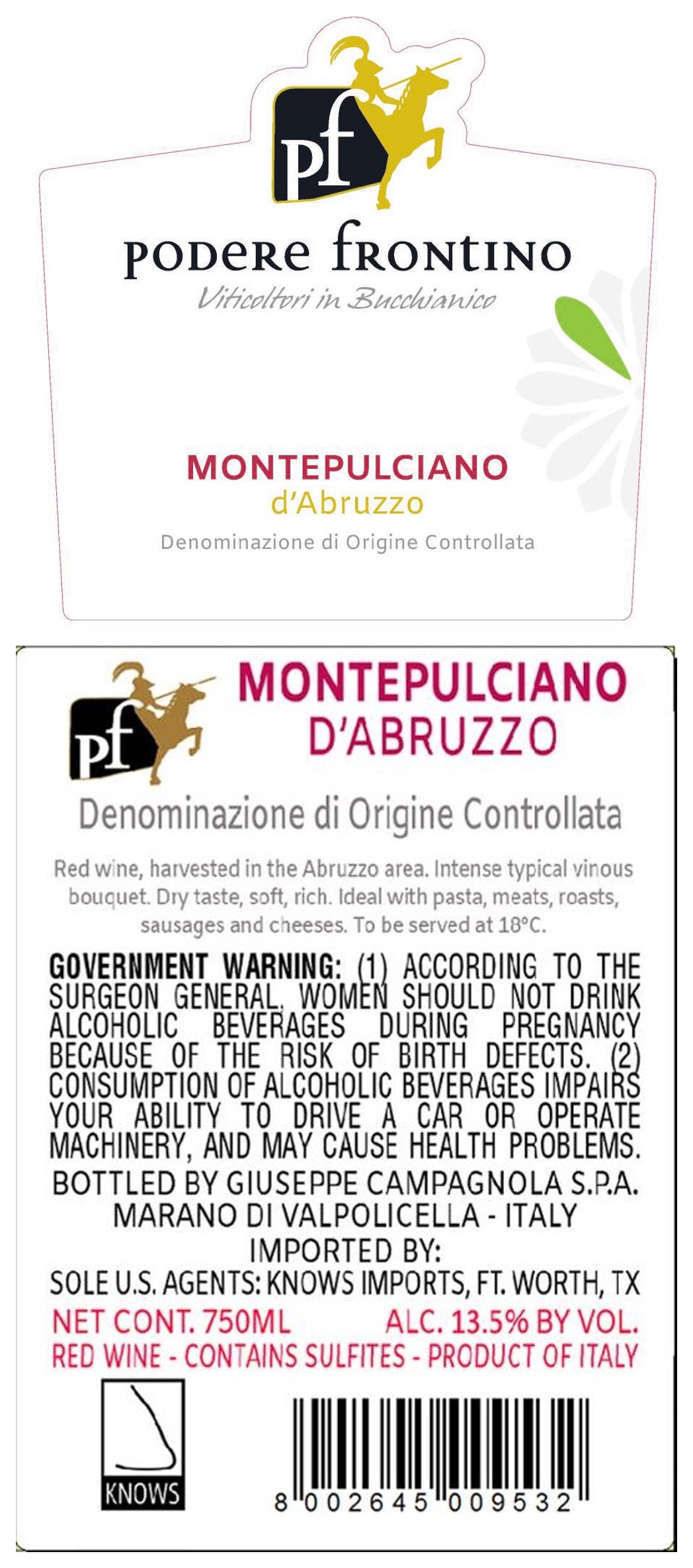 TABC label artwork for Podere Frontino Montepulciano d'Abruzzo