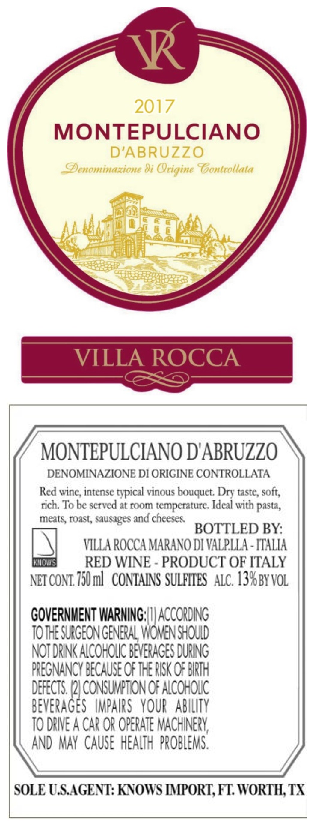 TABC label artwork for Villa Rocca Montepulciano d'Abruzzo