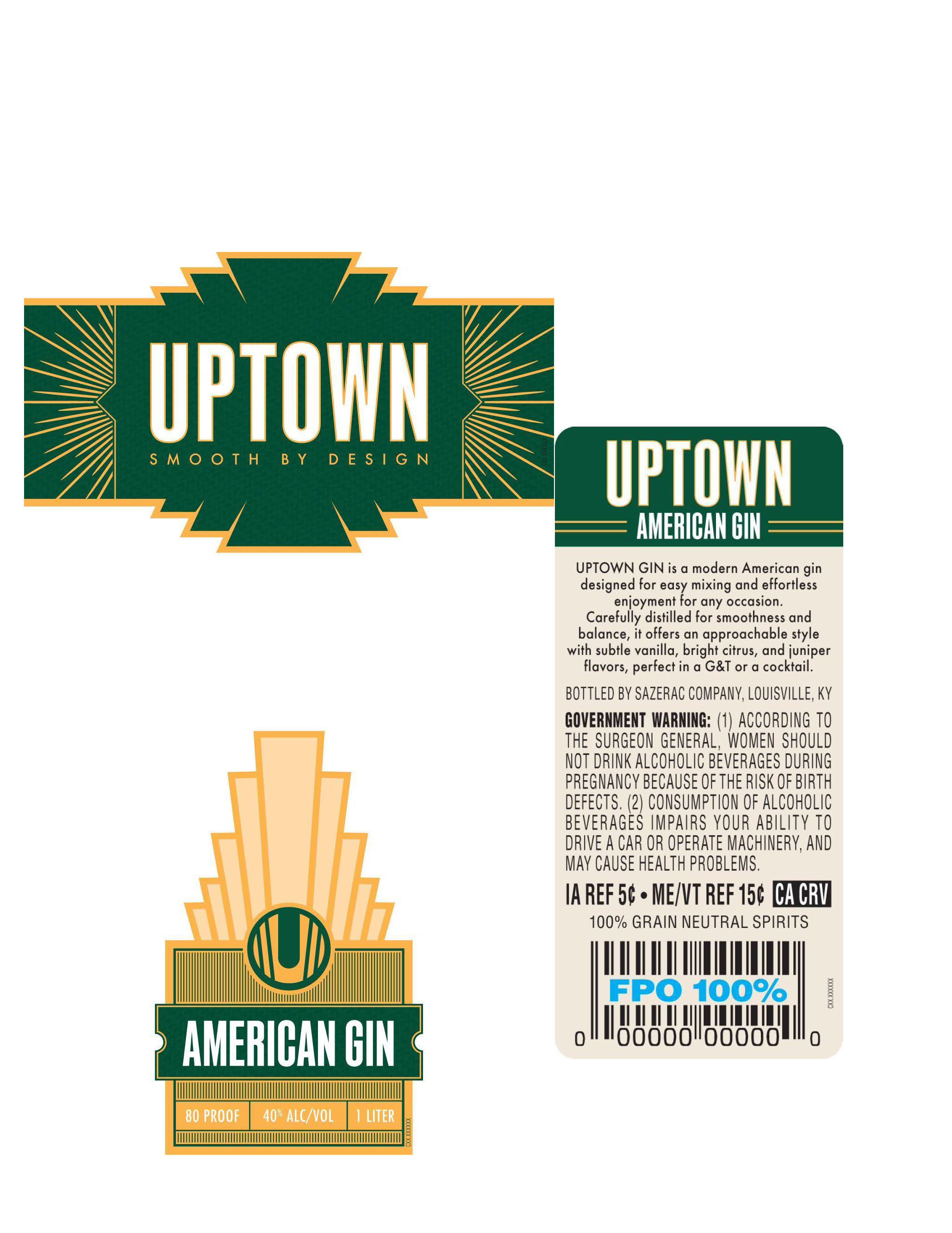 TABC label artwork for Uptown American Gin