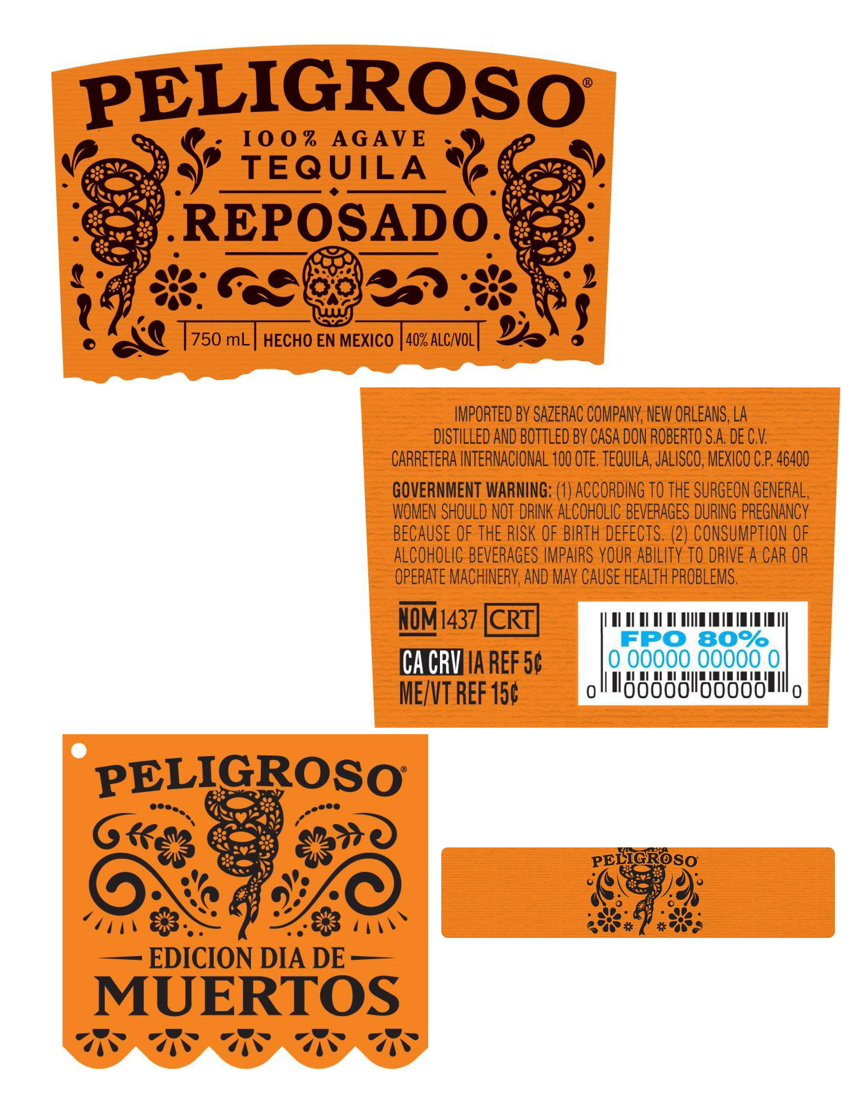 TABC label artwork for Peligroso Tequila Reposado Dia de los Muertos