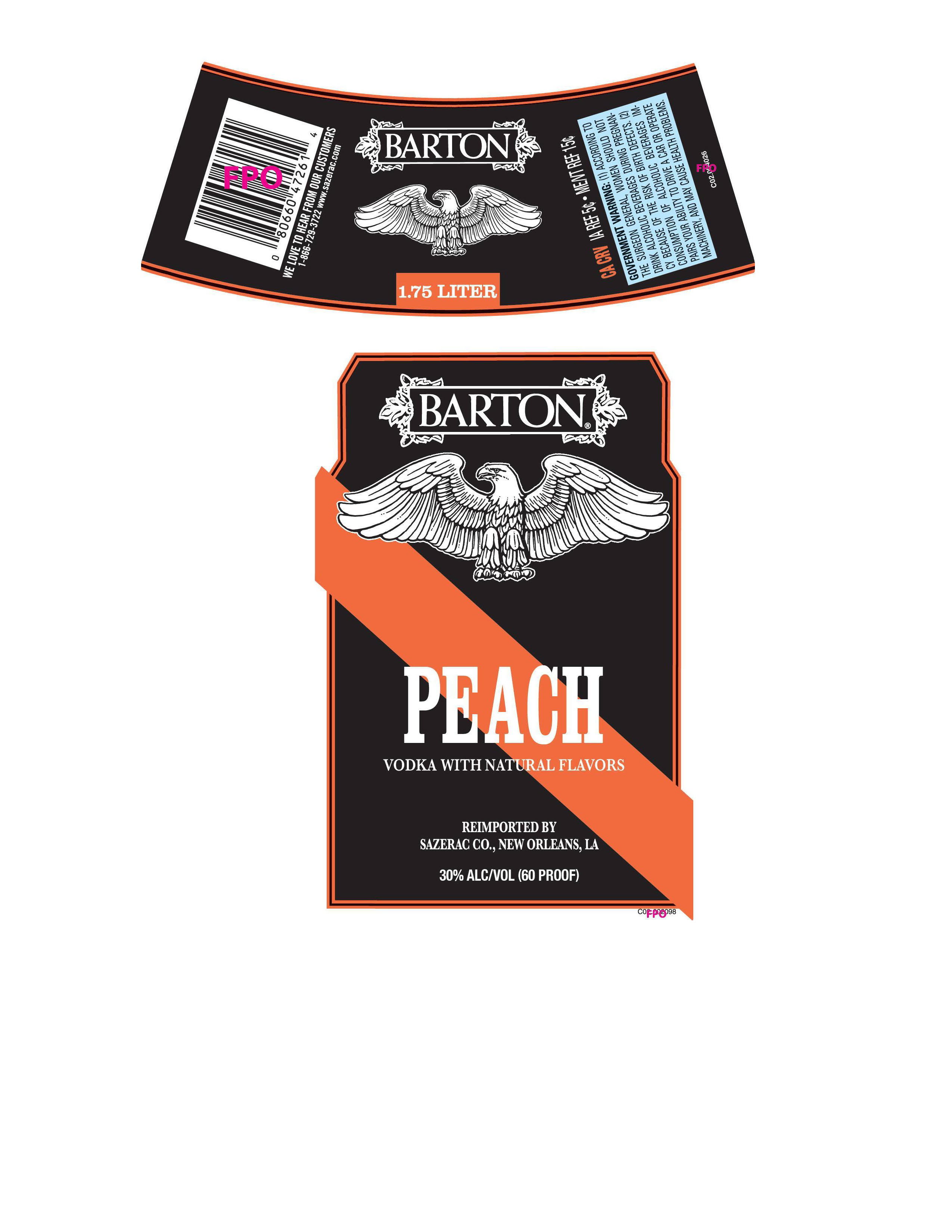 TABC label artwork for Barton Peach Vodka