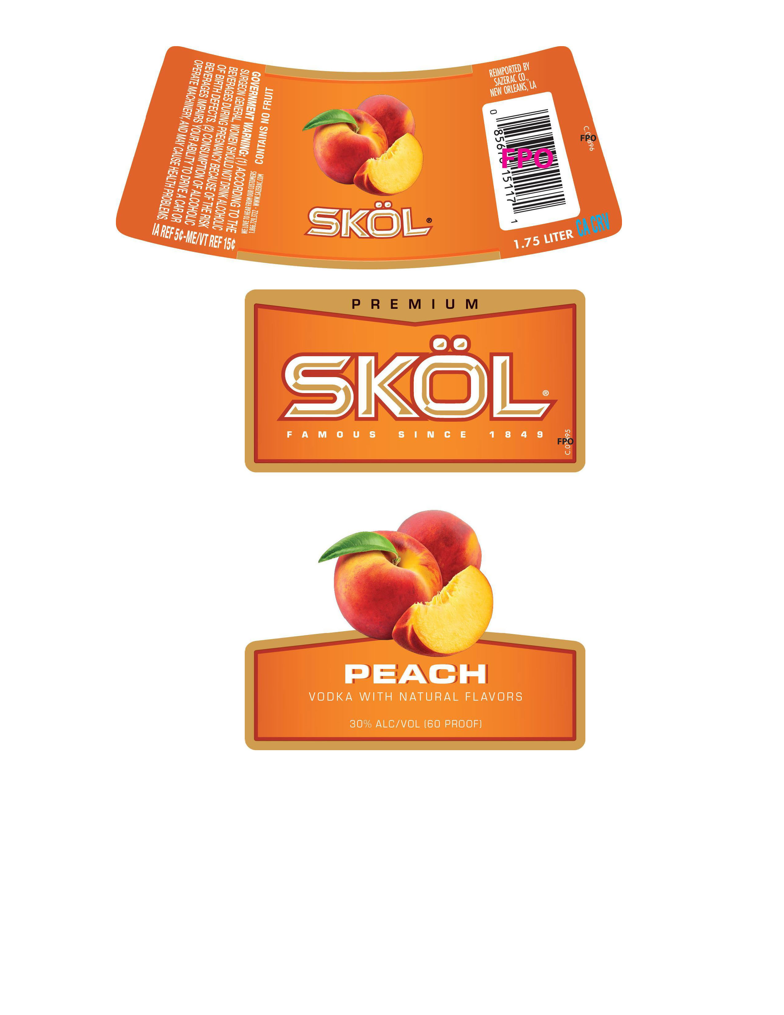 TABC label artwork for SKOL Peach Vodka