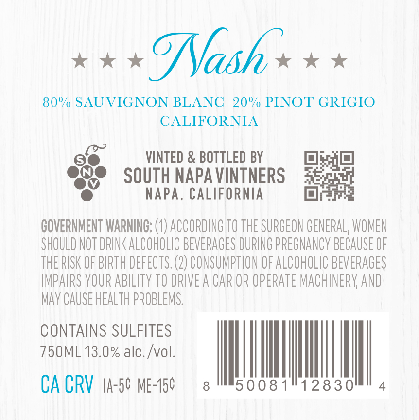 TABC label artwork for Nash Sauvignon Blanc & Pinot Grigio California