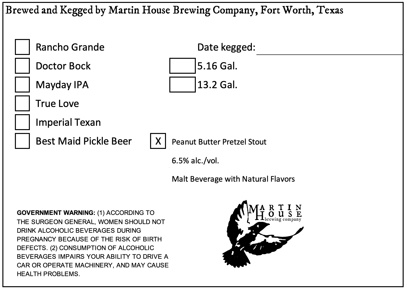 TABC label artwork for Peanut Butter Pretzel Stout Keg (2026)