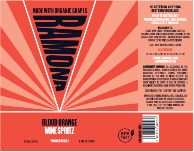 TABC label artwork for Ramona Blood Orange Wine Spritz