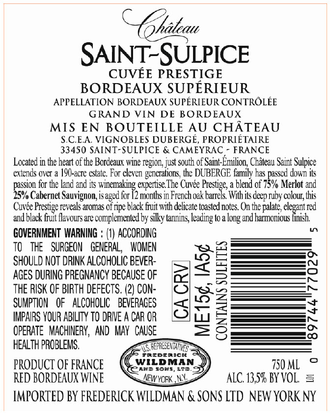 TABC label artwork for Chateau Saint-Sulpice Cuvee Prestige Bordeaux Superieur Merlot-Cabernet