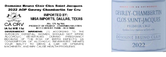 TABC label artwork for DOMAINE BRUNO CLAIR CLOS SAINT JACQUES