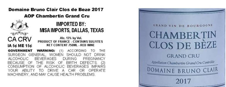TABC label artwork for DOMAINE BRUNO CLAIR CLOS DE BEZE