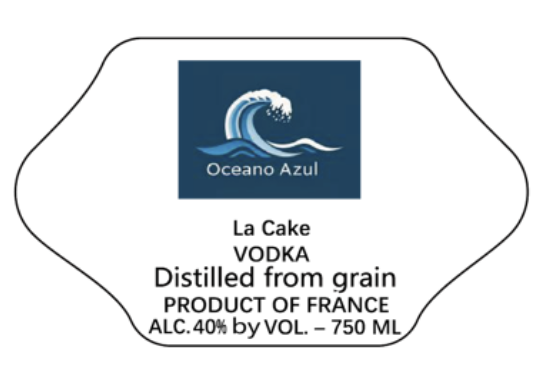TABC label artwork for Oceano Azul La Cake Vodka