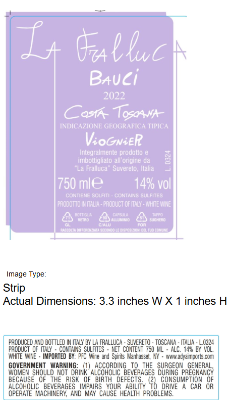 TABC label artwork for LA FRALLUCA VIOGNIER
