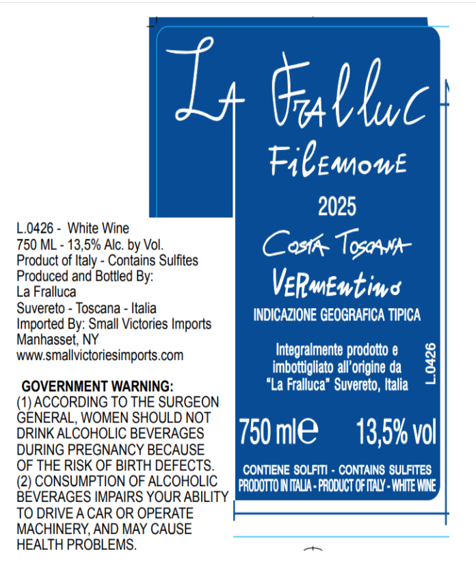 TABC label artwork for LA FRALLUCA VERMINTINO