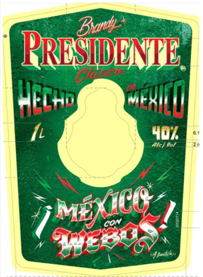 TABC label artwork for Presidente Mexico Con Webos