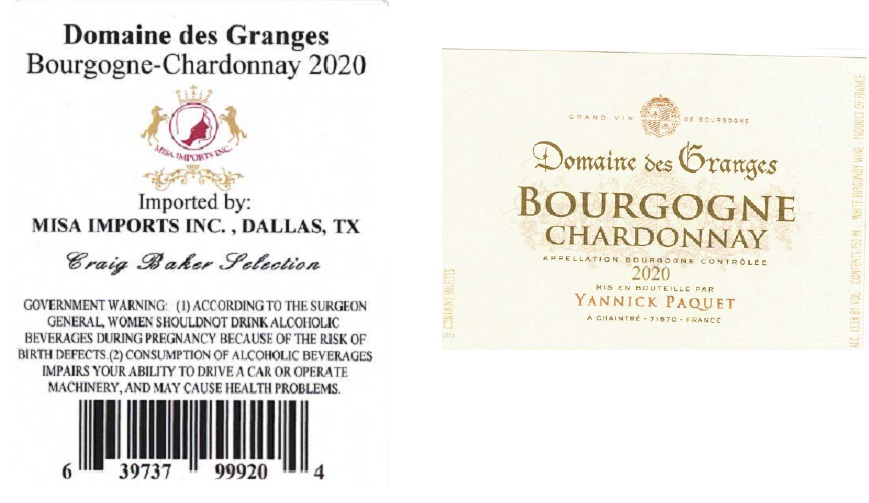 TABC label artwork for DOMAINE DES GRANGES CRAIG BAKER SELECTION CHARDONNAY