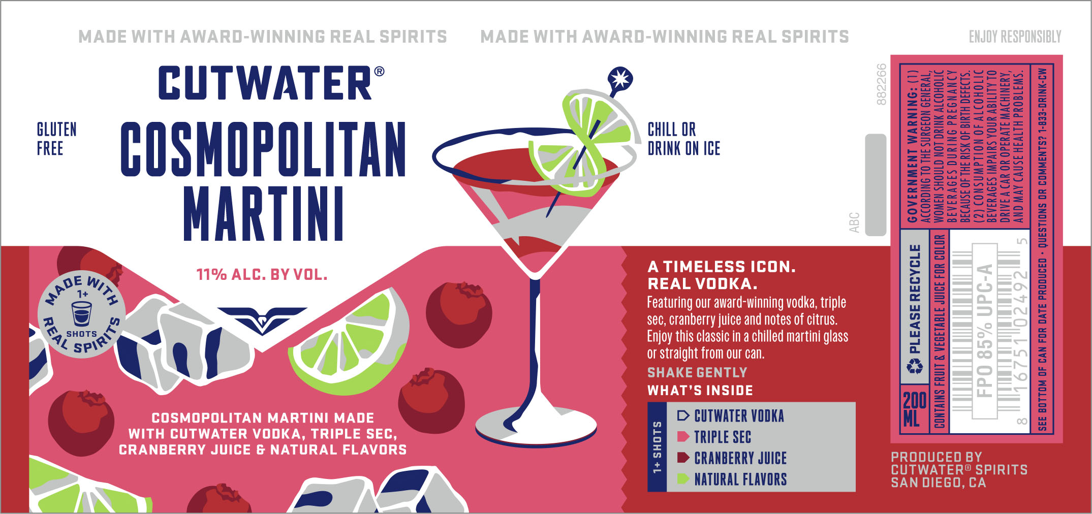 TABC label artwork for CUTWATER COSMOPOLITAN MARTINI 200 ML CAN
