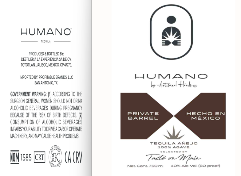 TABC label artwork for Humano Private Barrell Tequila
