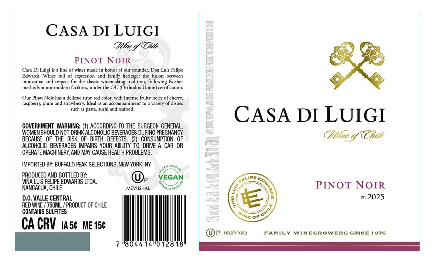 TABC label artwork for Casa di Luigi Pinot Noir