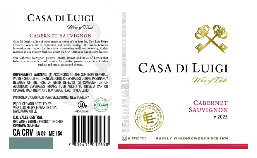 TABC label artwork for Casa di Luigi Cabernet Sauvignon