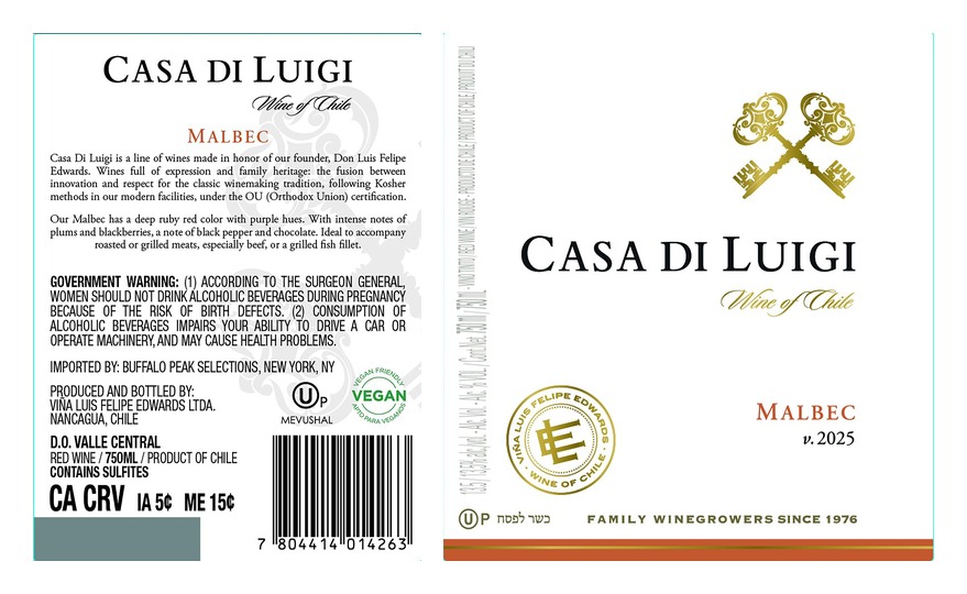 TABC label artwork for Casa di Luigi Malbec