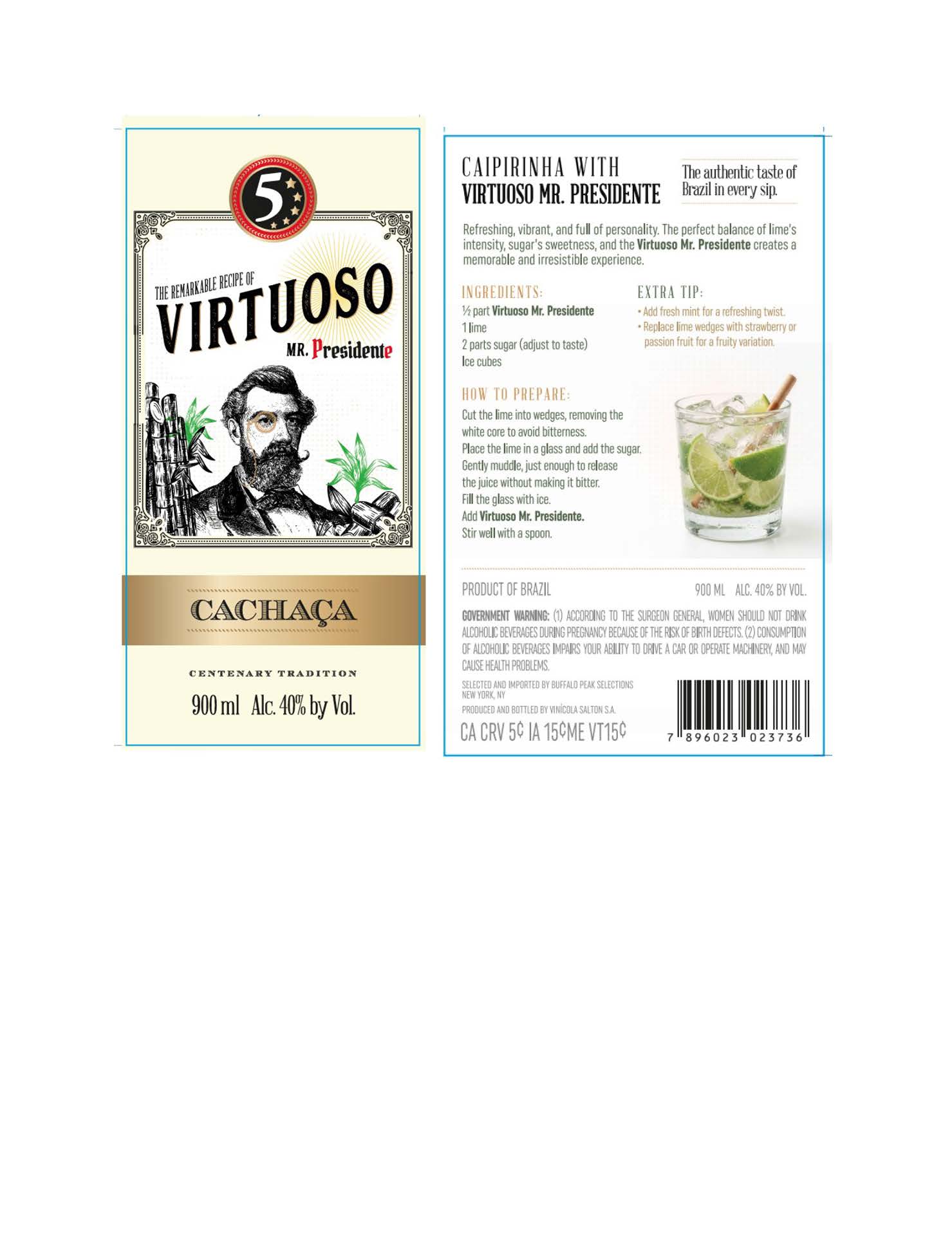 TABC label artwork for VIRTUOSO CACHACA