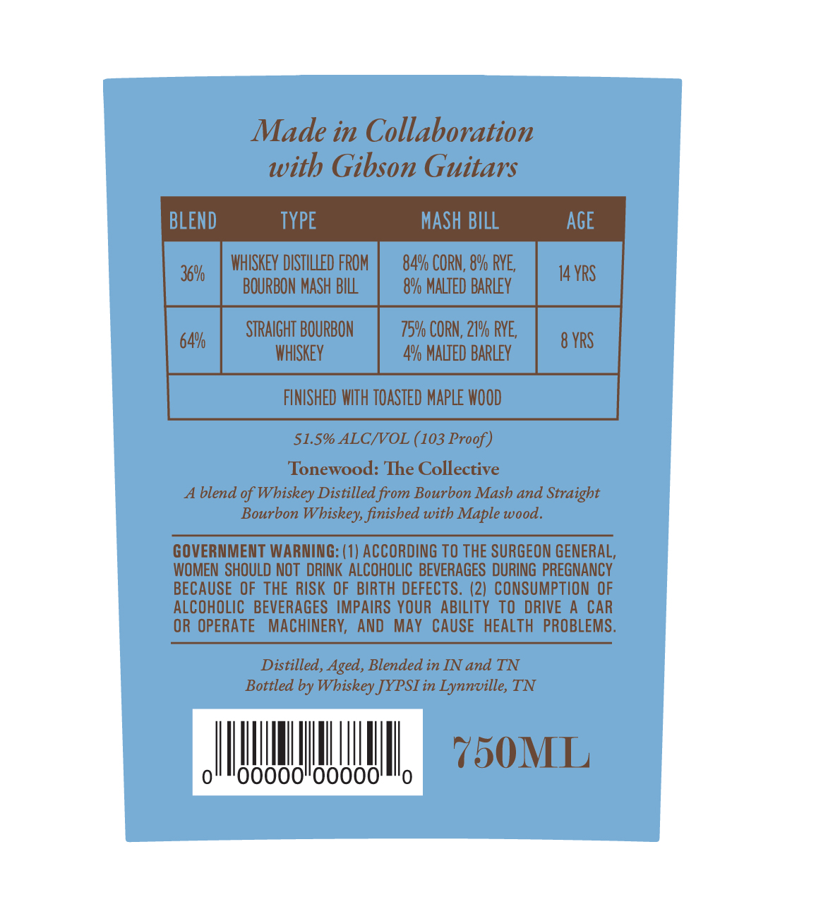 TABC label artwork for Whiskey Jypsi Gibson Tonewood The Collective