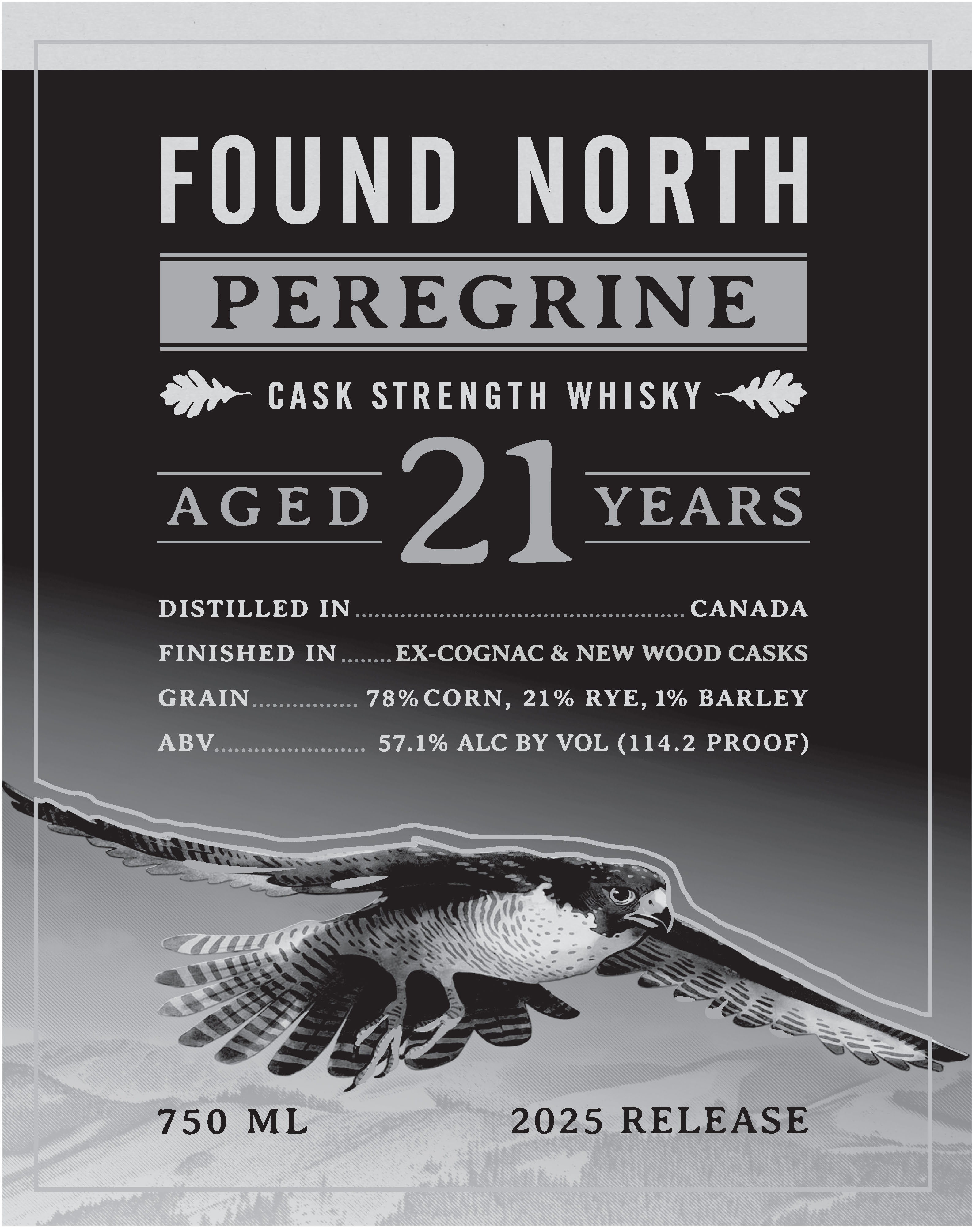TABC label artwork for Found North Peregrine Aged 21 Years Cask Strength Whisky