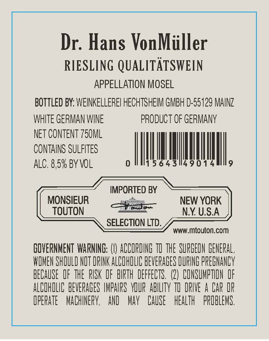 TABC label artwork for Dr. Hans VonMuller Riesling Qualitatswein