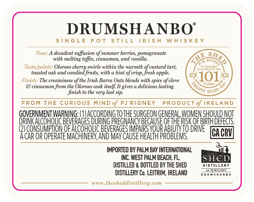 TABC label artwork for DRUMSHANBO OLOROSO SHERRY CASK WHISKEY