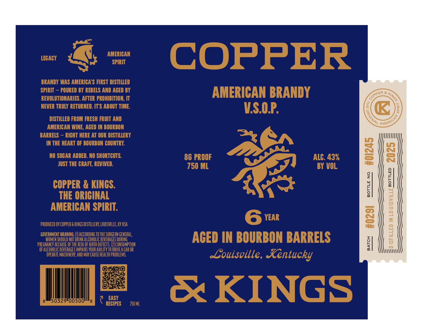 TABC label artwork for Copper & Kings American Brandy V.S.O.P 6 Year